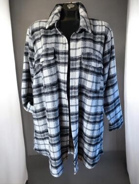 Melloday Black & White Plaid Long Soft Open Front Shirt Jacket Sz 2X